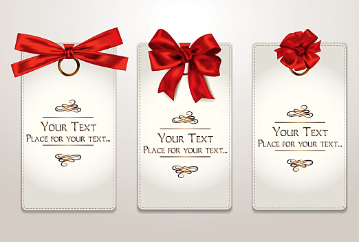 522x352 Holiday Gift Cards With Red Ribbons And Bows 2 Free Vector