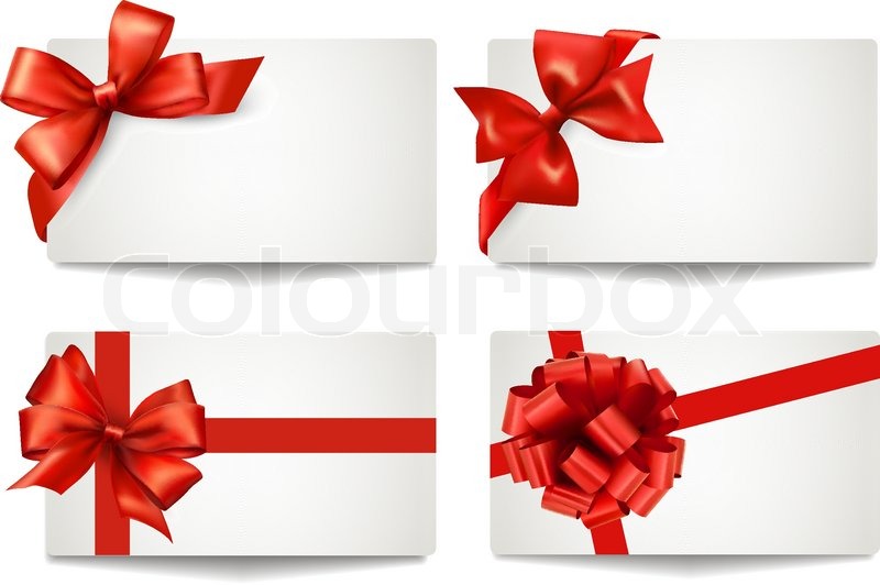800x532 Set Of Beautiful Gift Cards With Red Gift Bows With Ribbons Vector