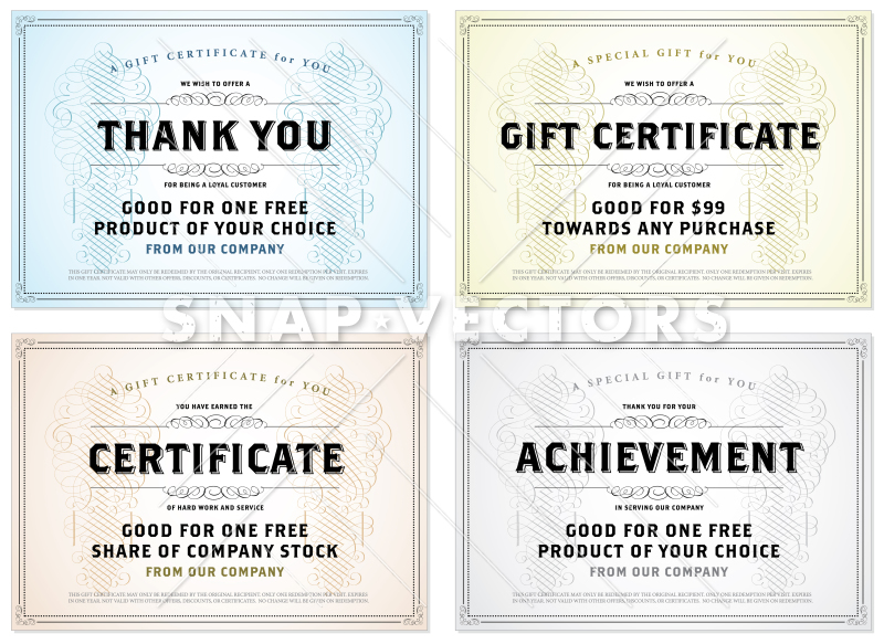 800x583 Vector Vintage Gift Certificate Template Set