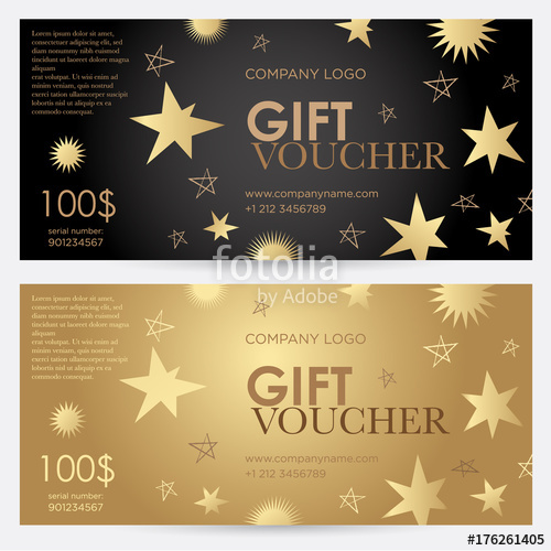 500x500 Gift Voucher With Gold Stars. Christmas Gift Certificate. Vector