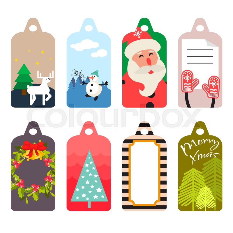 800x800 Christmas Gift Tag Vector Set With Winter Holiday Theme. Stock