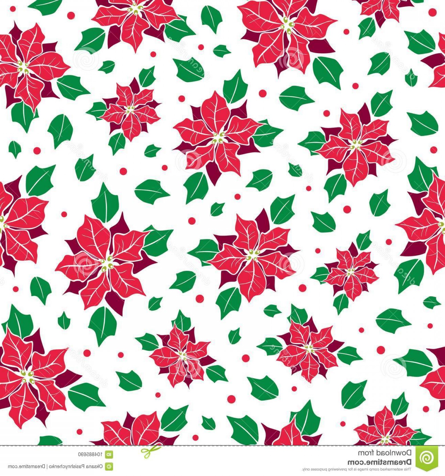 1560x1668 Vector Red Green Poinsettia Flower Holly Berry Holiday Seamless