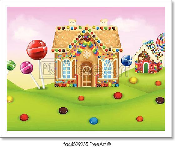 560x470 Free Art Print Of Sweet Candyland With Gingerbread House. Vector