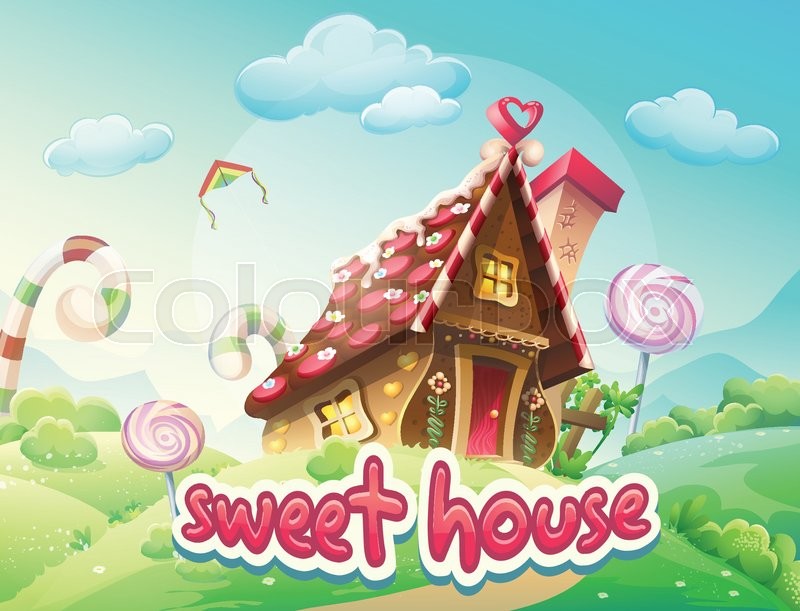 800x611 Illustration Gingerbread House With The Words Sweet House Stock