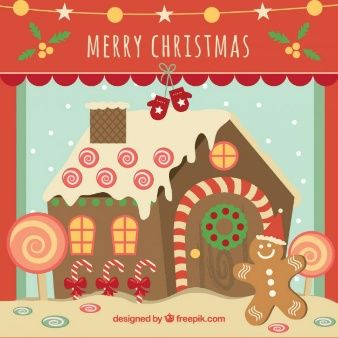338x338 Christmas Card With Gingerbread House Christmas
