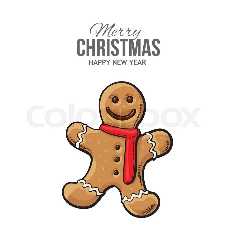 800x800 Traditional Christmas Gingerbread, Vector Greeting Card. Xmas