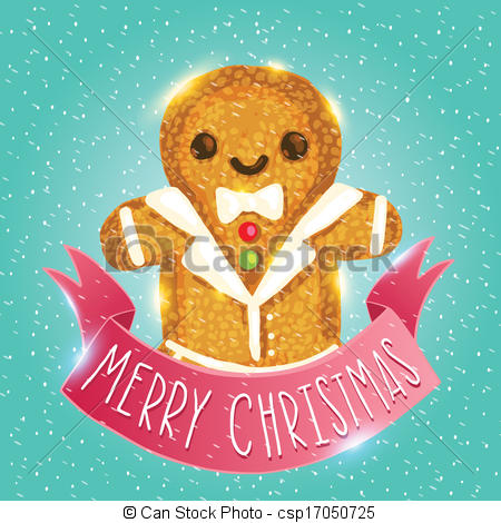 450x470 Christmas Ginger Man. Gingerbread Vector Holiday Card.