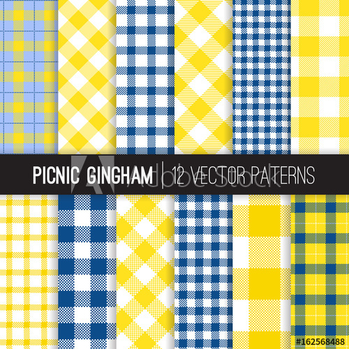 500x500 Blue And Yellow Picnic Tablecloth Gingham Checks And Tartan Plaid