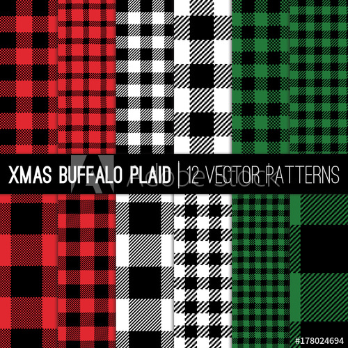 500x500 Christmas Buffalo Check Plaid And Pixel Gingham Vector Patterns In