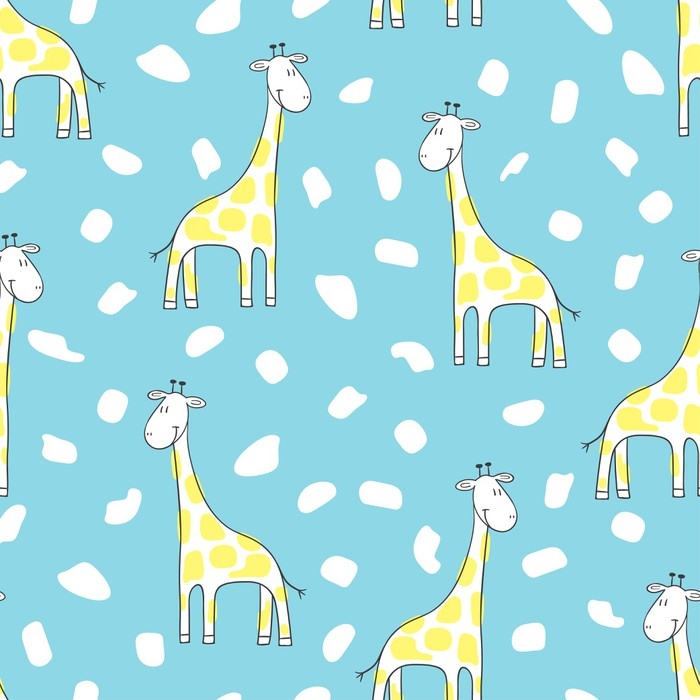 700x700 Seamless Cartoon Giraffe Pattern. Vector Background For Kids