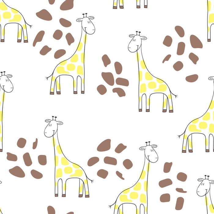 700x700 Seamless Cute Giraffe Pattern. Vector Doodle Background For Kid