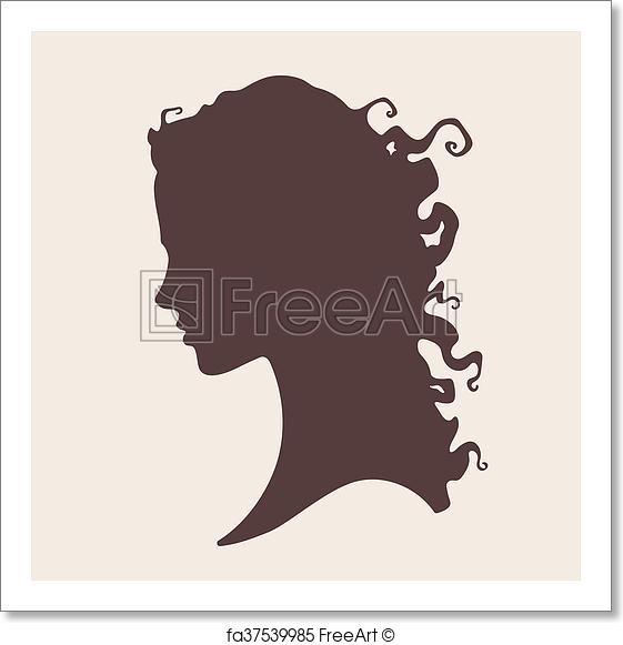 561x581 Free Art Print Of Vector Silhouette Curly Girl Face. Vector