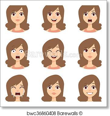 362x382 Art Print Of Woman Emoji Face Vector Icons. Barewalls Posters