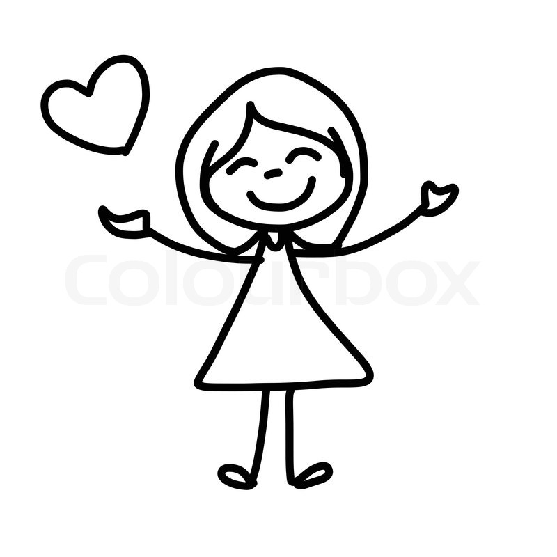 800x800 Hand Drawing Cartoon Concept Happy Girl Stock Vector Colourbox