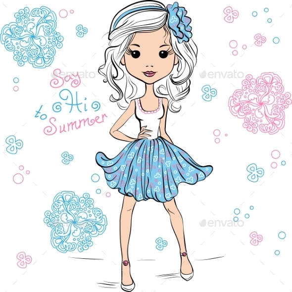 590x590 Vector Fashion Cute Happy Girl By Kavalenkava Graphicriver