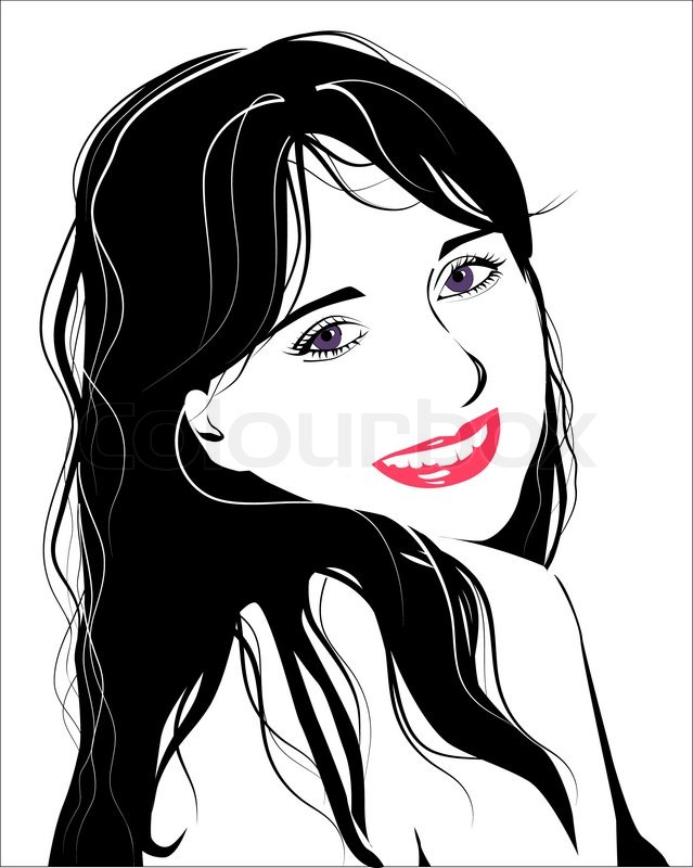639x800 Line Art Portrait Of Flirting Young Girl Stock Vector Colourbox