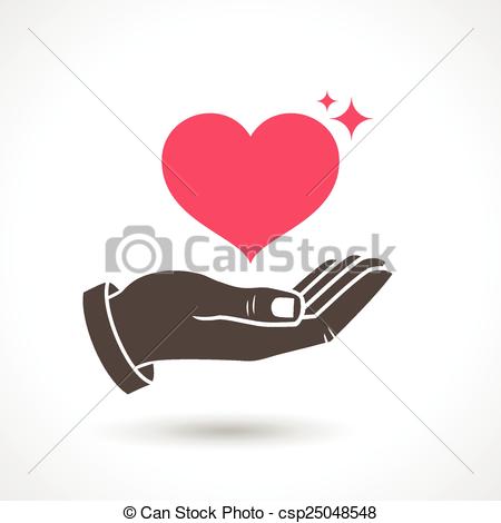 450x470 Hand Giving Love Symbol. Hand Holding Heart Shape, Vector Icon.