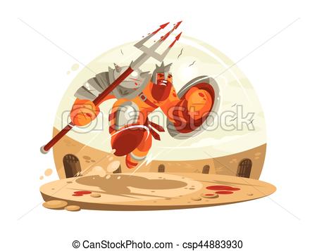 450x357 Gladiator In Armor With Shield And Battle In Arena. Vector