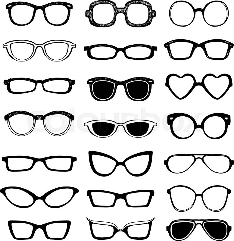777x800 Drawn Glasses Vector Set. Retro Hipsters Style. Stock Vector