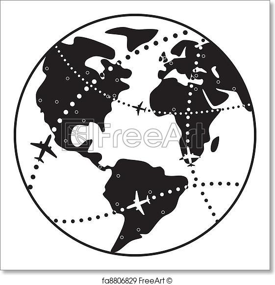 561x581 Free Art Print Of Vector Airplane Flight Paths Over Earth Globe