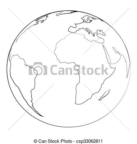 450x470 Globe. Black Outline Vector Globe And Angel Wing On White Background.