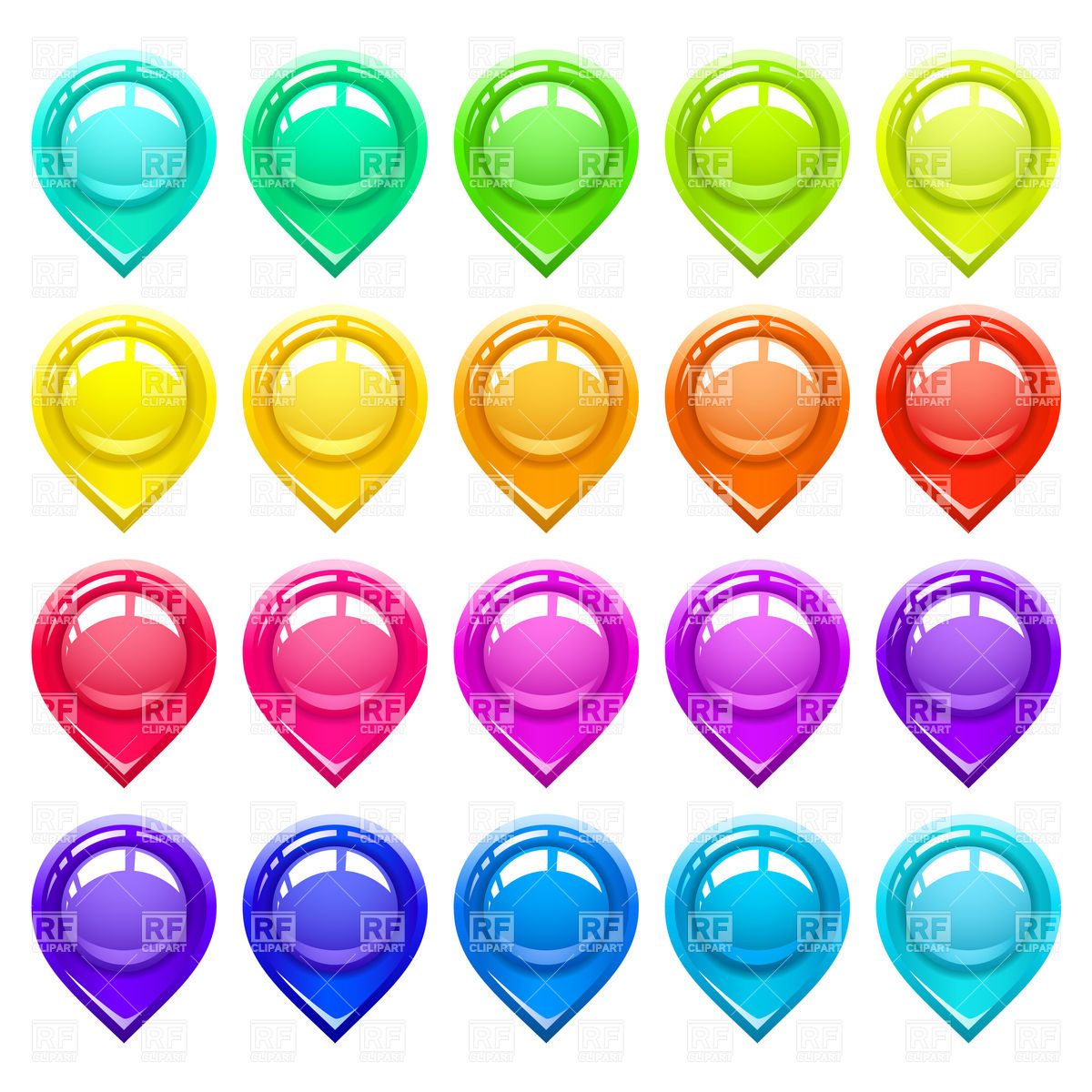1200x1200 Glossy Location Pointers (Map Pins) Vector Image Vector Artwork