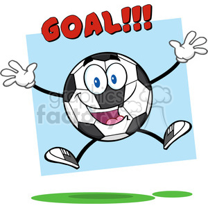 300x300 Royalty Free Happy Soccer Ball Cartoon Mascot Character Jumping