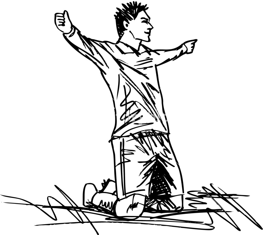 1000x892 Sketch Of Happy Soccer Player Is Celebrating A Goal. Vector