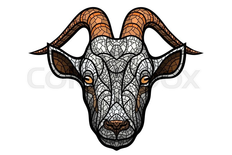 800x533 Goat Head On White Background In Mosaic Style. This Is Isolated