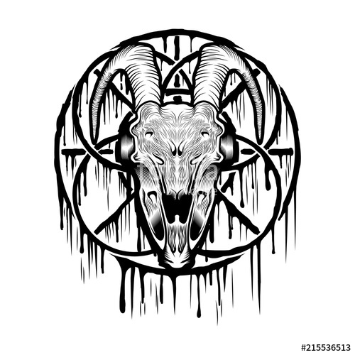 500x500 Goat Skull Head In Circle Ornament Melt Vector Illustration Stock