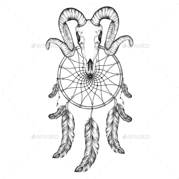 590x590 Hand Drawn Goat Skull Doodle Vector Illustration By I Panki