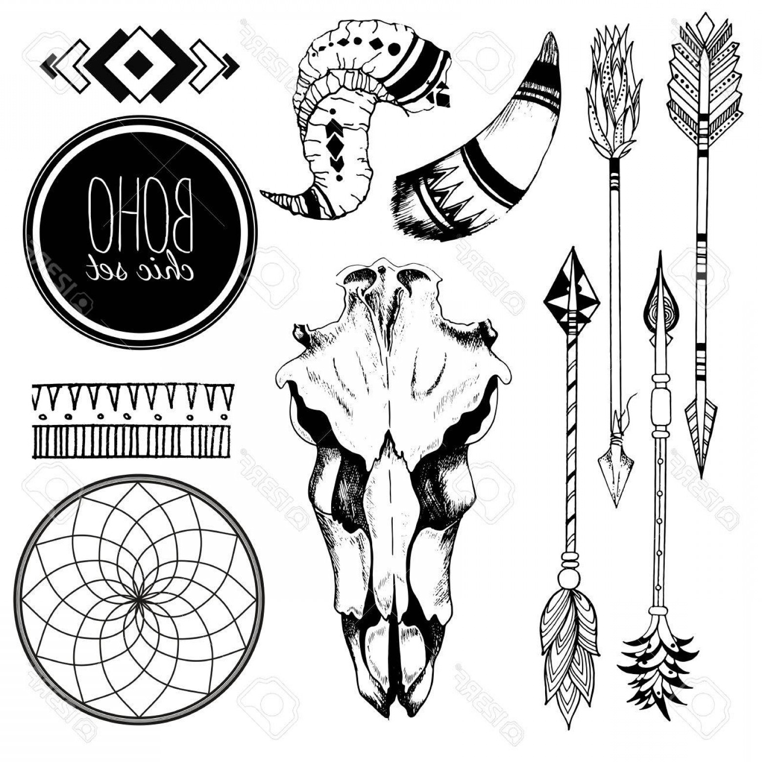 1560x1560 Photostock Vector Vector Boho Chic Set Of Goat Skull Tribal Arrows