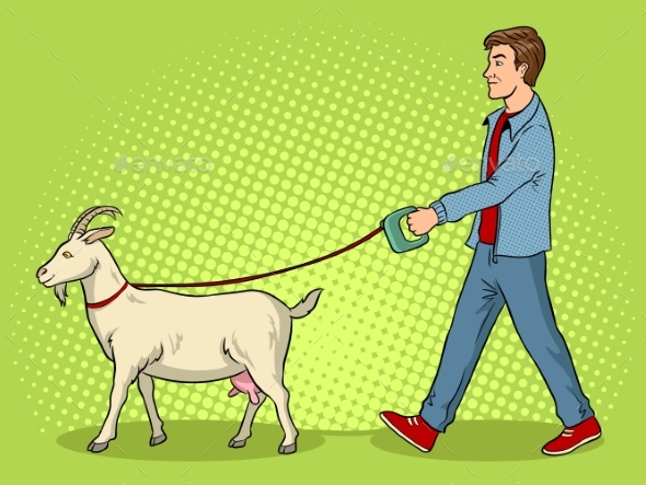 590x443 Man And Goat As Pet Pop Art Vector Illustration By Alexanderpokusay