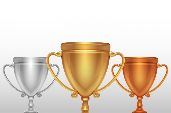 720x479 Gold, Silver And Bronze Winners Cup, Goblet Vector Set By
