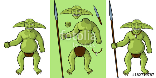500x249 Set Of Vector Cartoon Goblin Body Parts And His Equipment On White