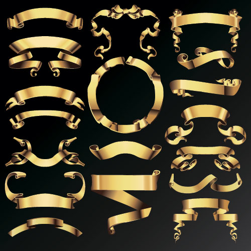 500x500 Gold Ribbon Banners Luxury Vector 02 Free Download