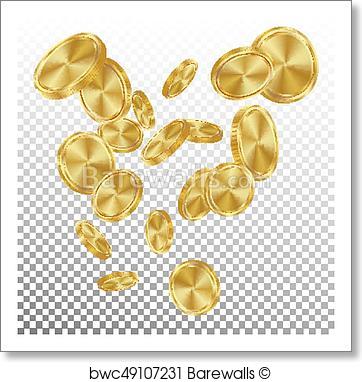 362x382 Art Print Of Falling Gold Coins Vector. Flying Realistic Golden