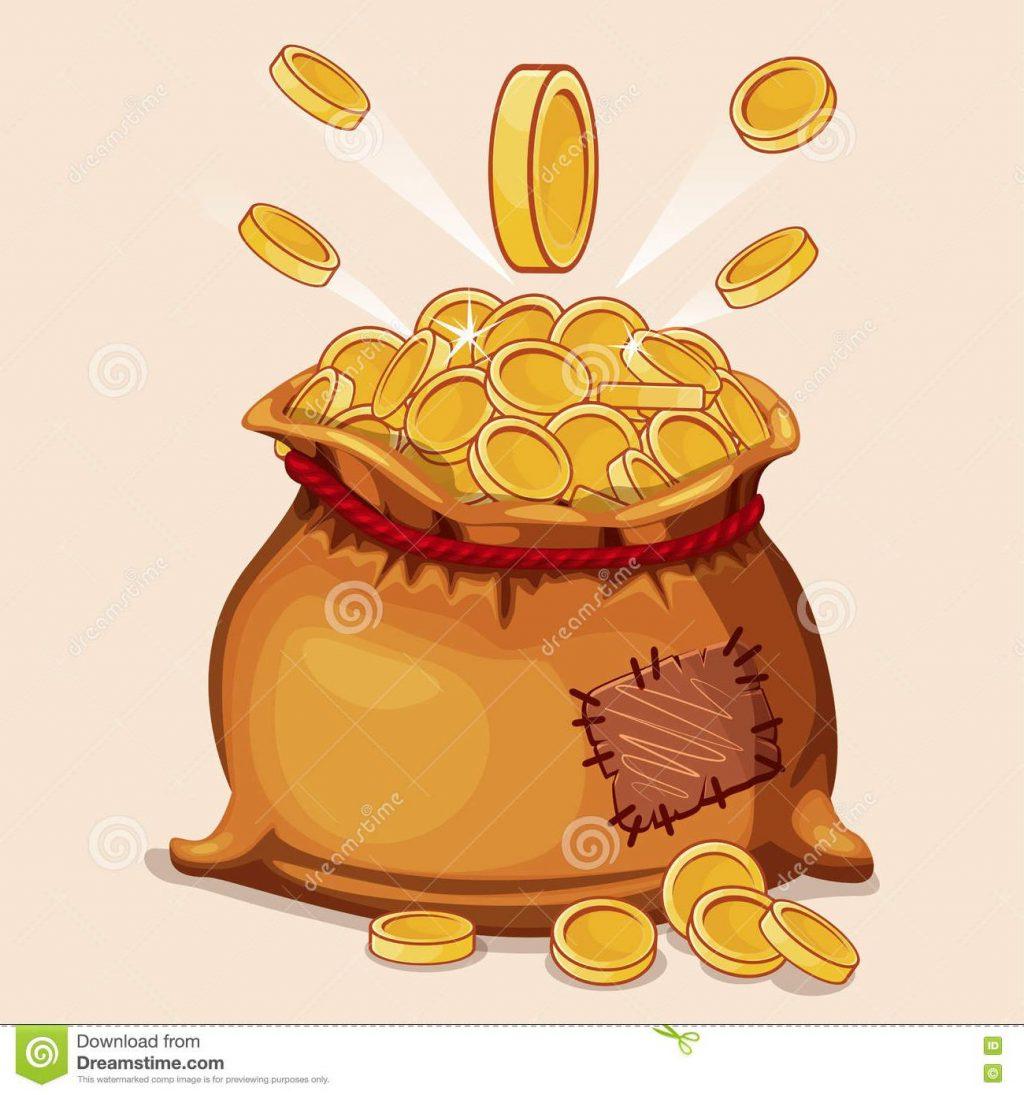 1024x1095 Unique Cartoon Full Bag Gold Coins Vector Drawing
