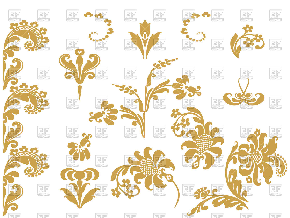 1200x900 Floral Design Elements With Gold Flowers Vector Image Vector