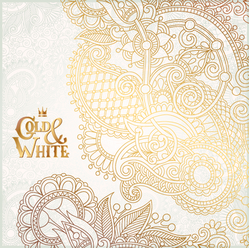 500x498 Gold With White Floral Ornaments Background Vector Illustration