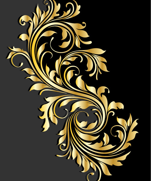 502x600 Glossy Golden Floral Ornaments Vector Background 05 Free Download