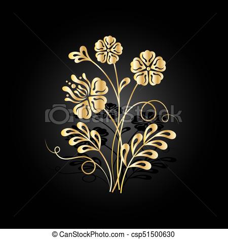 450x470 Gold Flowers With Shadow On Dark Background. Vector Illustration.