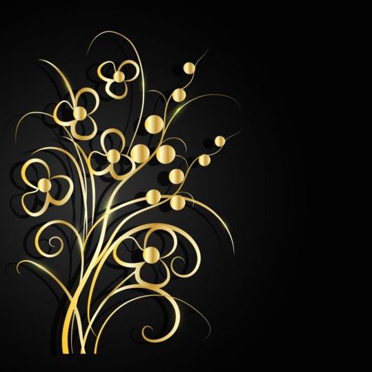 539x539 Golden Flower With Black Background Vector 02 Free Download