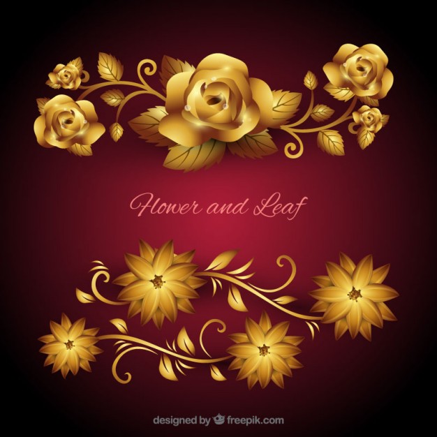 626x626 Golden Flowers And Leaves Vector Free Download