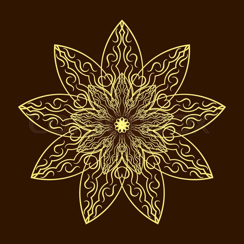 800x800 Vector Hand Drawn Gold Flower Mandala Over Dark Brown. Invitation