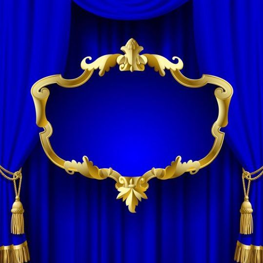 539x539 Blue Curtain With Golden Frame Vector