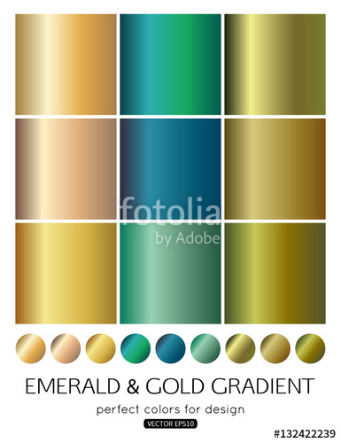 385x500 Set Of Emerald And Gold Gradients. Vector Illustration. Stock