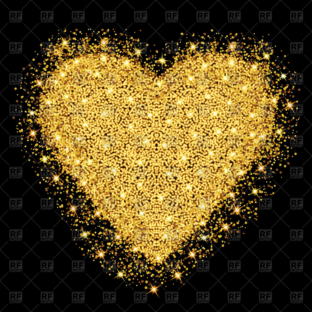 1200x1200 Gold Heart With Glitter Stars And Particles Vector Image Vector