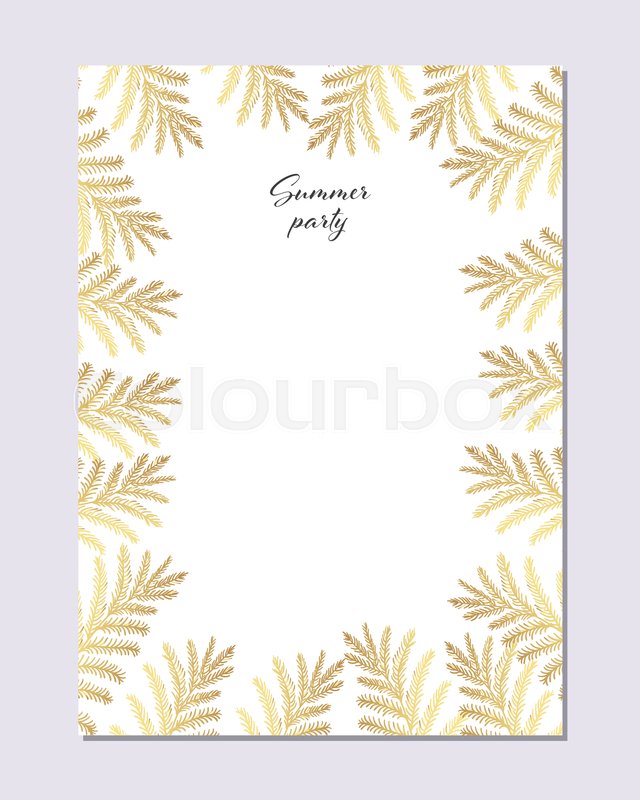 640x800 Trendy Summer Tropical Gold Leaves Vector Design. Wedding Marriage