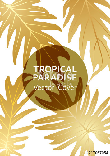 354x500 Tropical Paradise Gold Leaves On White Vector Cover Layout. Cool